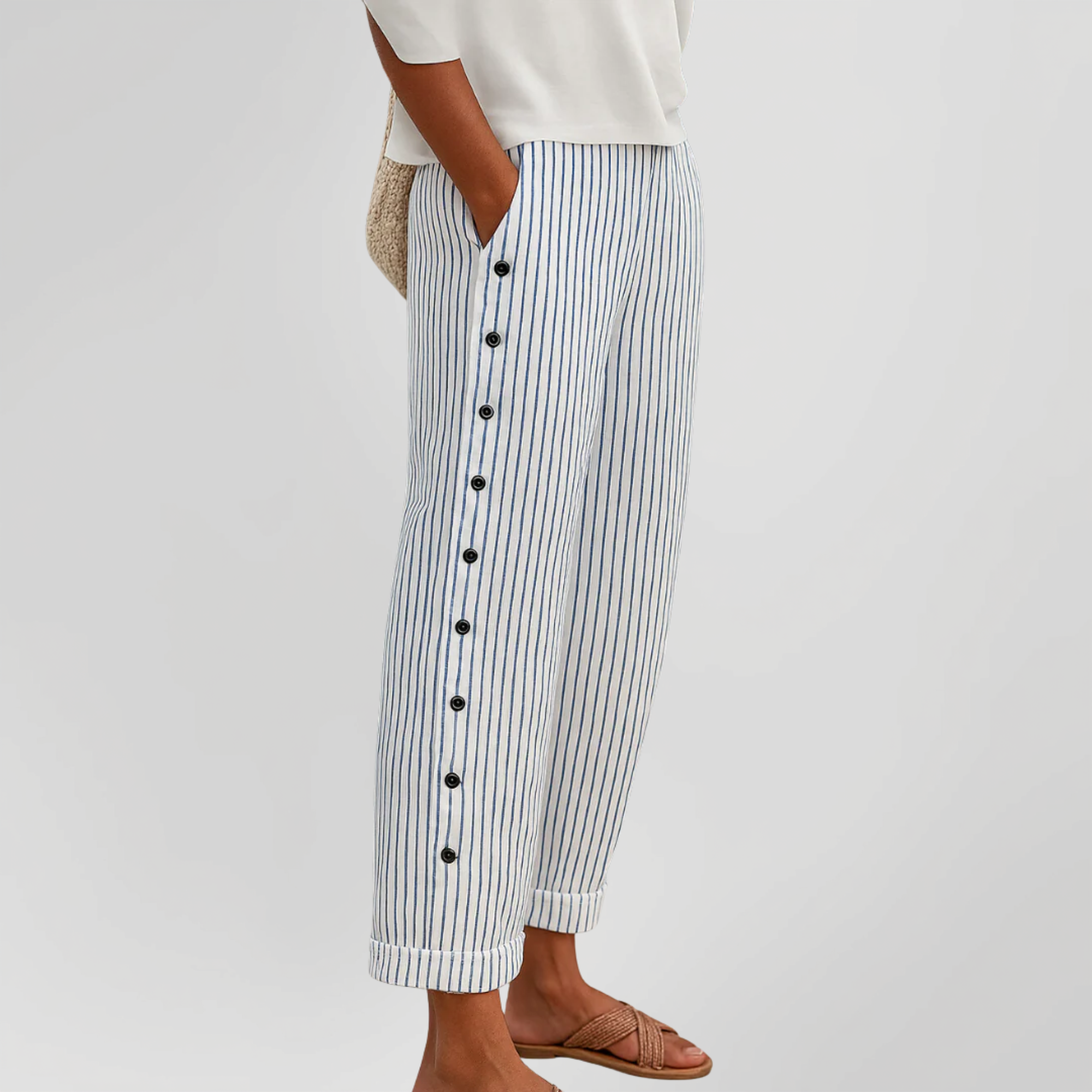 Caitlin | Pantalones a Rayas Elegantes con Botones