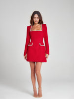 Charlotte | Vestido de tweed con escote cuadrado y perlas