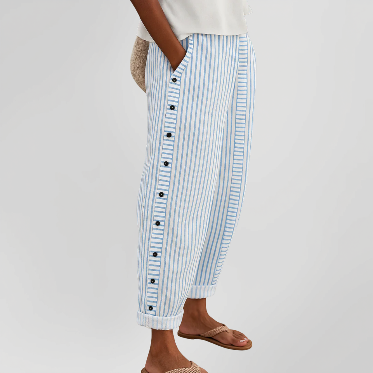 Caitlin | Pantalones a Rayas Elegantes con Botones