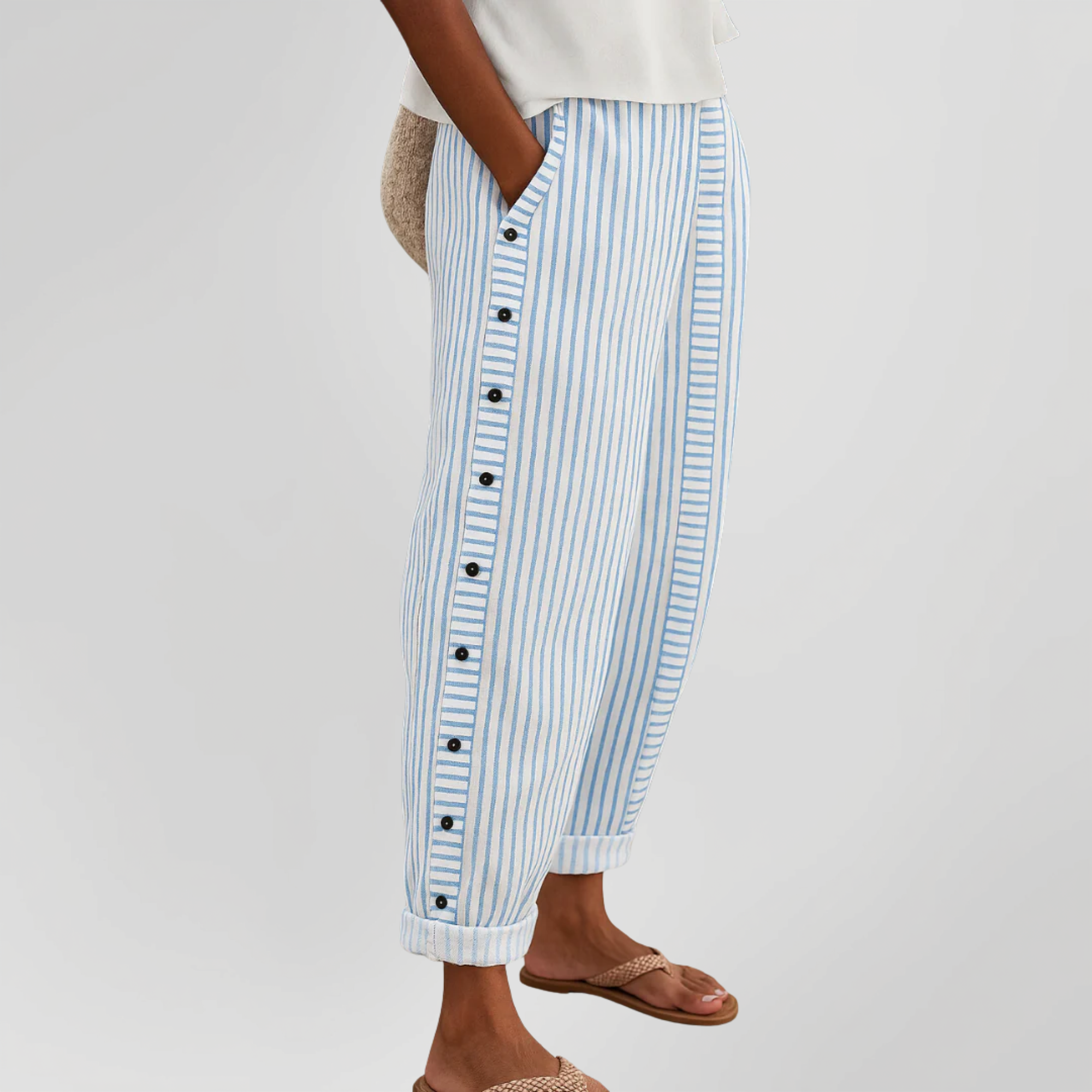 Caitlin | Pantalones a Rayas Elegantes con Botones