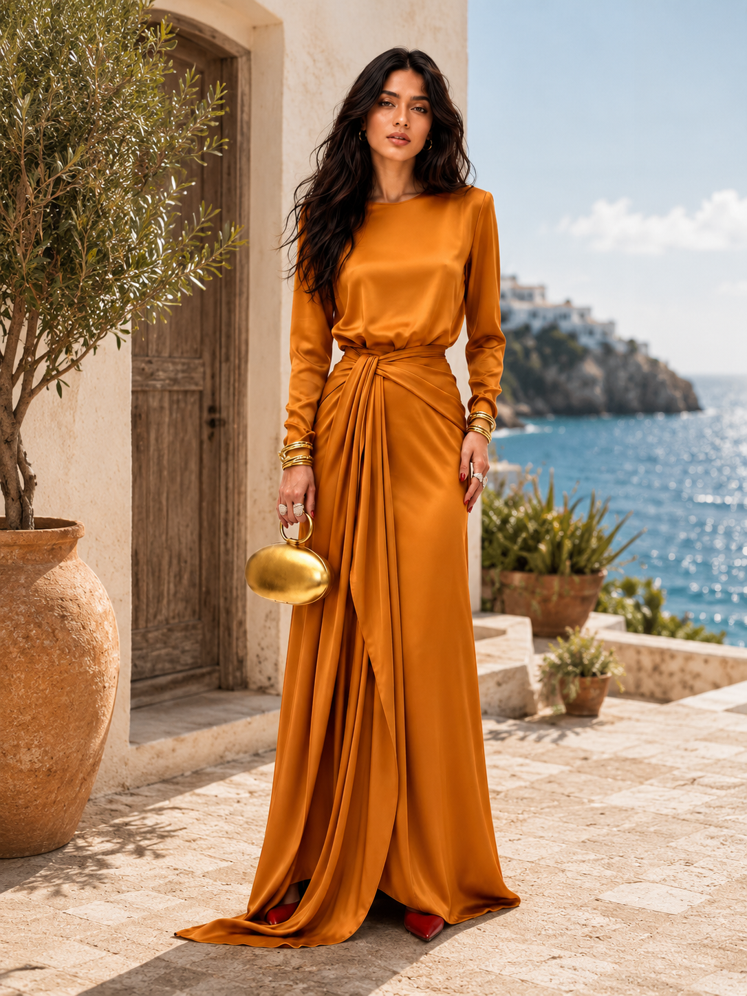 Sofia | Elegante Vestido Maxi de Satén Drapeado