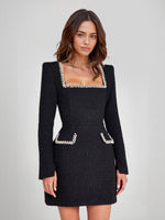 Charlotte | Vestido de tweed con escote cuadrado y perlas