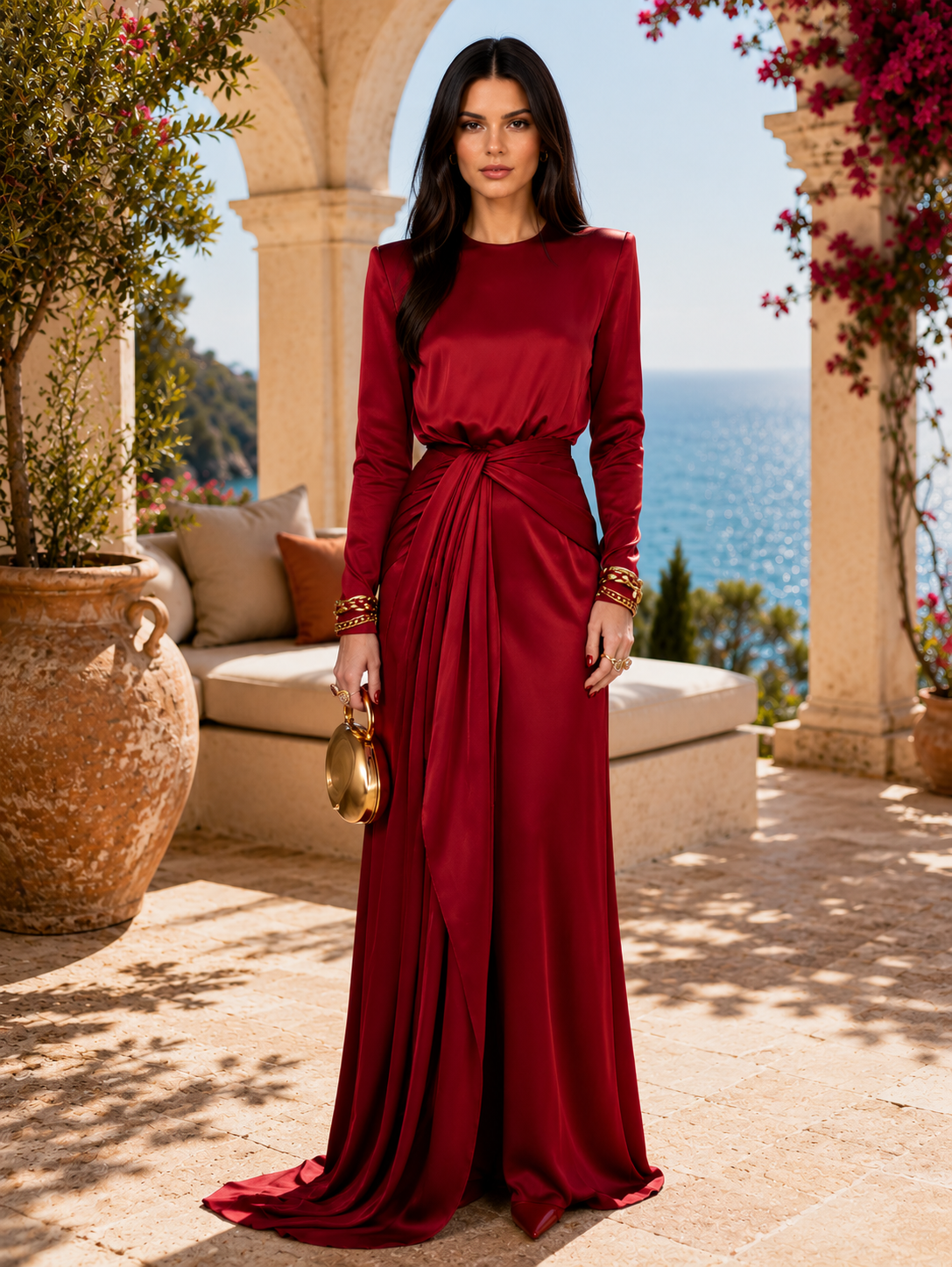 Sofia | Elegante Vestido Maxi de Satén Drapeado