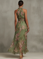Lidia | Vestido Maxi Halter Floral Elegante