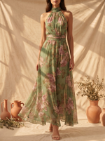 Lidia | Vestido Maxi Halter Floral Elegante